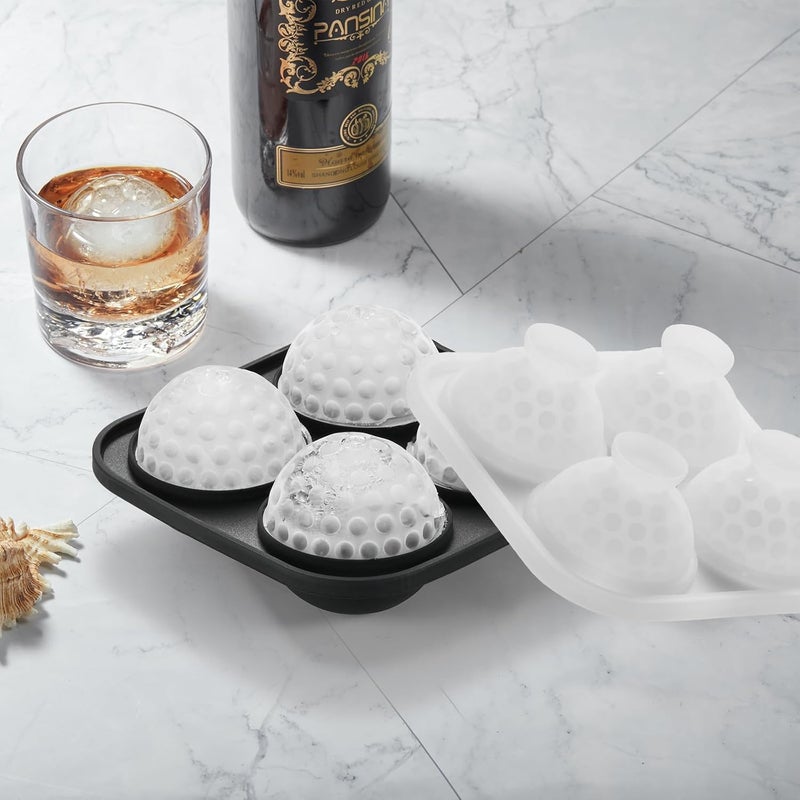 ACOOKEE Novelty Golf Gifts Ball Ice Maker Mold, 2.2" Large Sphere Round Ice Cube Mold for Cocktails, Whiskey, Bourbon Chilling, 4 Hole Fun Shapes Big Silicone Circle Ice Cube Trays - Image 2